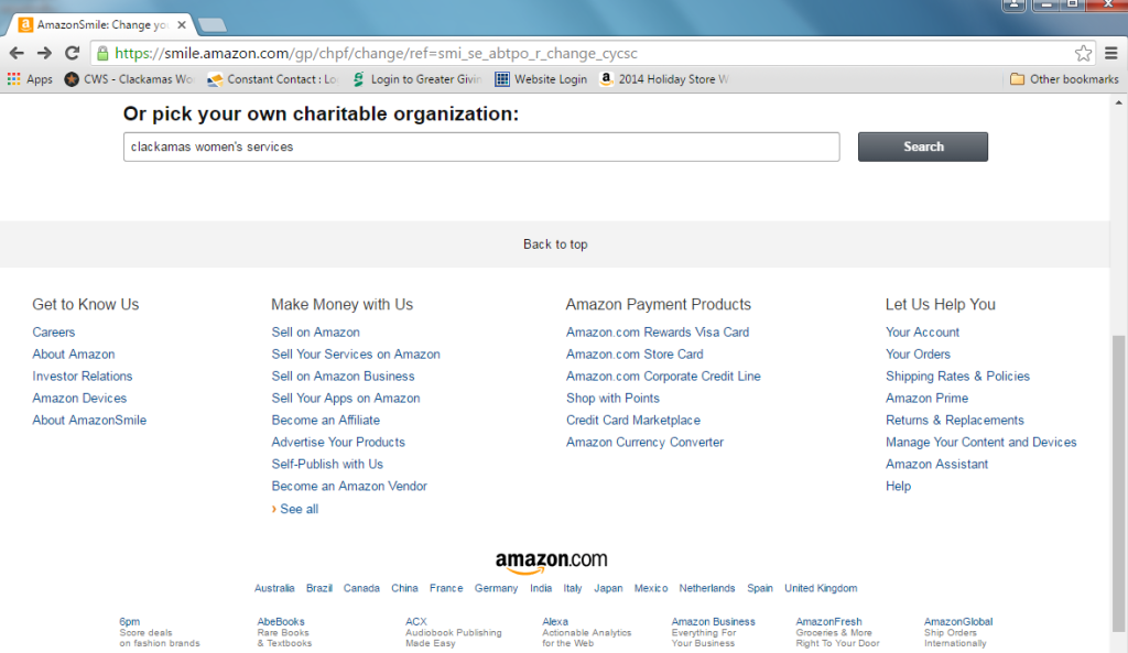 AmazonSmile org search